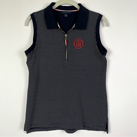 2/$30 Tommy Hilfiger Black Polka Dot Sleeveless Polo Shirt Size Small - Picture 1 of 6